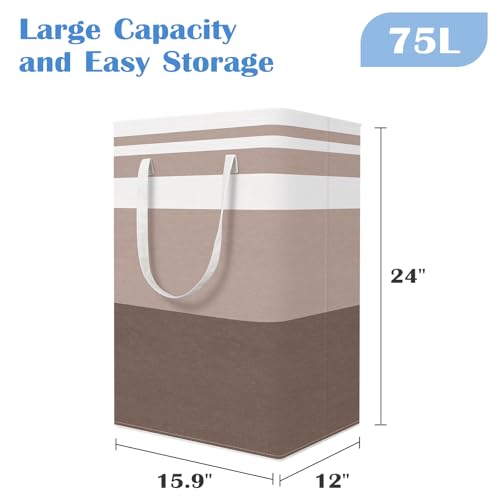 BlissTotes 3-Pack Laundry Basket, Collapsible Laundry Hamper, Khaki, 75L - color: Khaki, size: 75L