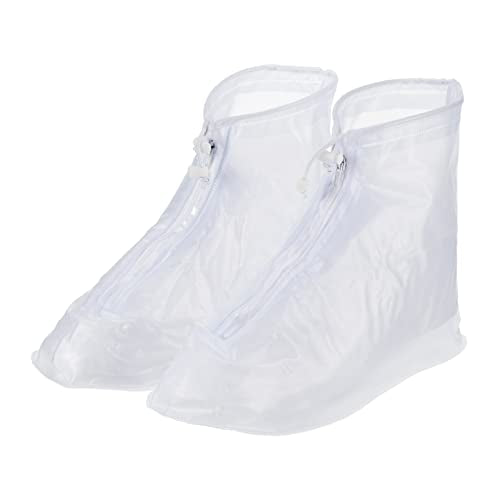 PATIKIL L Waterproof Shoe Cover, 1 Pair PVC Reusable Non-Slip Overshoes Rain Shoe Covers Galoshes Snow Boot Protector with Zipper for Men Women Rainy Outdoor, White - color: White, size: L(5.5-6.5)