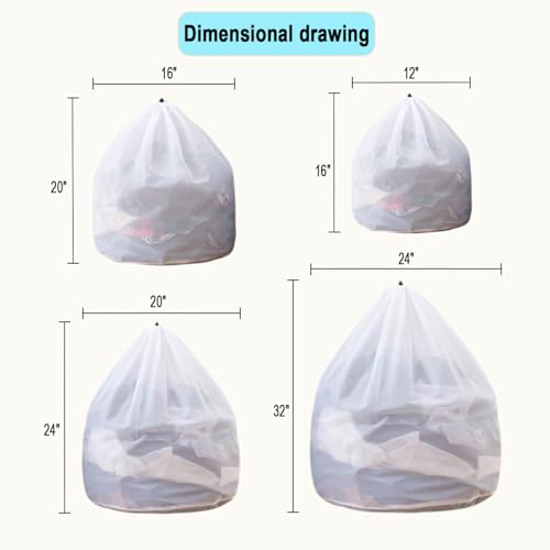 Mesh Laundry Bags with Adjustable Single Shoulder Straps Sturdy Nylon Material Laundry Liners with Drawstring Closure for College, Dorm and Apartment(4PCS-M,L,XL,XXL) - size: Delicate(4pcs-M,L,XL,XXL)