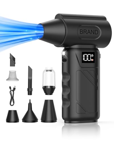Solarplay Black Compressed Air Duster, 130000 RPM Cordless Air Blower with 5-Gear Adjustable Speed, 4000mAh Fast Charging, 4 Nozzles for Car Cleaning Kit, PC Electronics, Home, Outdoor & Inflatables - color: Black