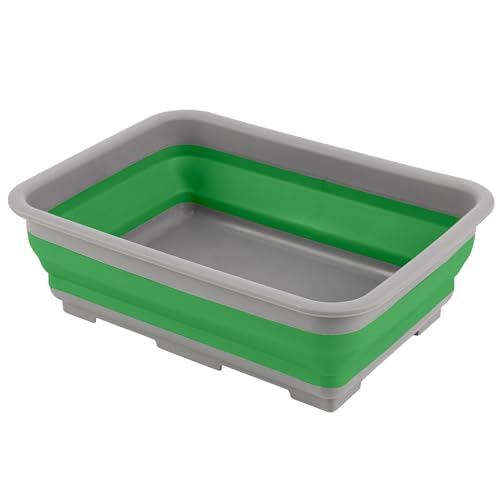 Collapsible Bucket for Cleaning - 7.27L Foldable Wash Bin Dish Tub - Collapsible Wash Basin or Camping Sink for Beach, Tailgating, or Soaking Laundry - Cleaning Supplies by Wakeman (Green) - color: Green, size: 1-Pack