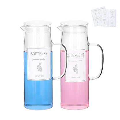 Glass Laundry Detergent Dispenser with Labels & Handles, 2 Pack - color: Glass Lid