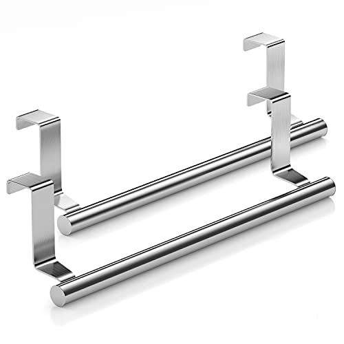 Over Cabinet Towel Bar, Stainless Steel Towel Holder, Silver, 2 Pack - color: Sliver