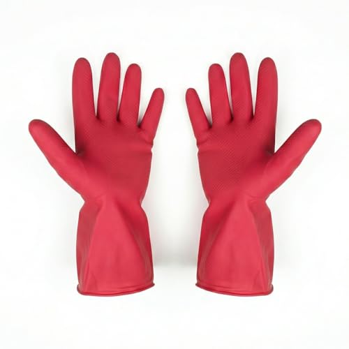 LADWA 1 Pairs Non-Slip Household Cleaning Reusable Dishwashing Gloves for Kitchen Washing Dishes Bathroom Gardening & Home Tasks Flexible Long-lasting & Waterproof Gloves Perfect for Woman Men (Red) - color: Red, size: Pack of 1