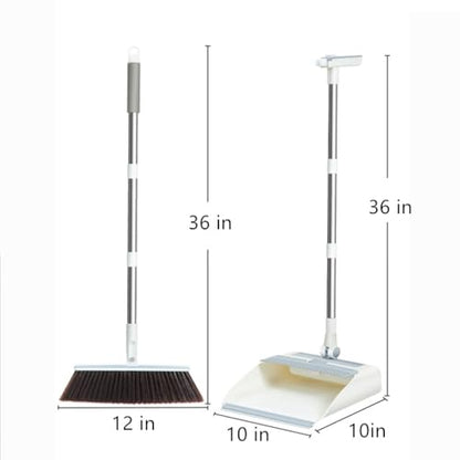 5-in-1 Foldable Cleaning Kit Broom & Dustpan Set with Interchangeable Lint Roller & Wire Brush, Window Squeegee, Ergonomic Handle, Daily Home Cleaning for Small Flats, Salons & Offices