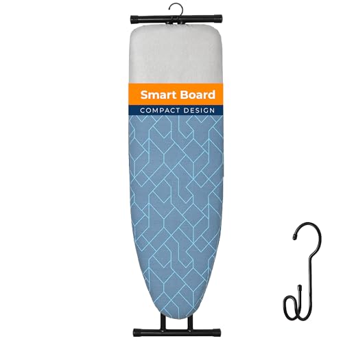 Ironing Board, Compact and Space Saver Foldable Iron Board, Safety Ironing with Park Zone and 3 Layers Extra Thick Cover, Adjustable Height, Easy Storage with Smart Hanger and Lightweight Design - color: Blue, size: 13"x43"