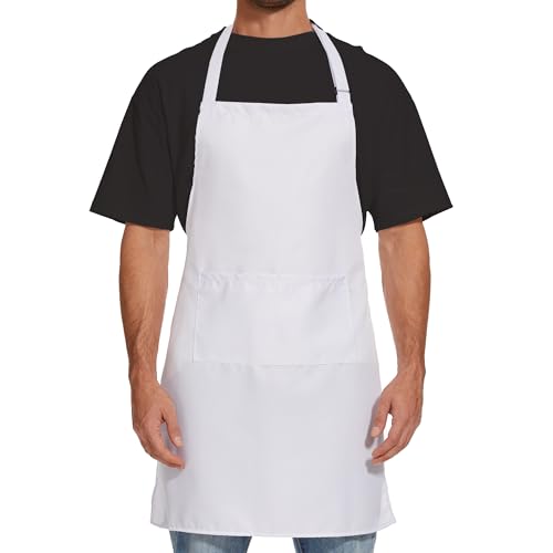 Will Well Kitchen 2 Pack Bib Apron For Men & Women with 2 Pockets - White - color: 03 - White, size: 1 Pack