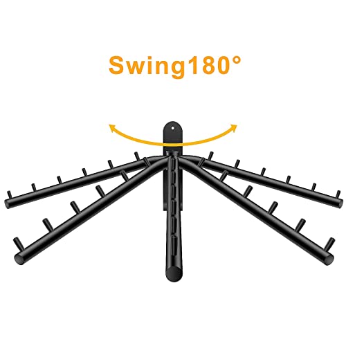 Bosszi 2-Pack Wall Mounted Folding Clothes Hanger Rack, Stainless Steel Clothes Hooks with Swing Arm Holder Space Saving Clothing Hanging System Closet Storage Organizer Heavy Duty Drying Rack (Black) - color: Black