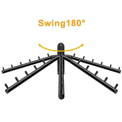 Bosszi 2-Pack Wall Mounted Folding Clothes Hanger Rack, Stainless Steel Clothes Hooks with Swing Arm Holder Space Saving Clothing Hanging System Closet Storage Organizer Heavy Duty Drying Rack (Black) - color: Black