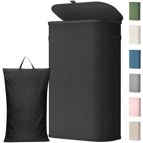 Lifewit Slim Laundry Basket with Lid and Removable Bag, 65L, Black - color: Black, size: 65L