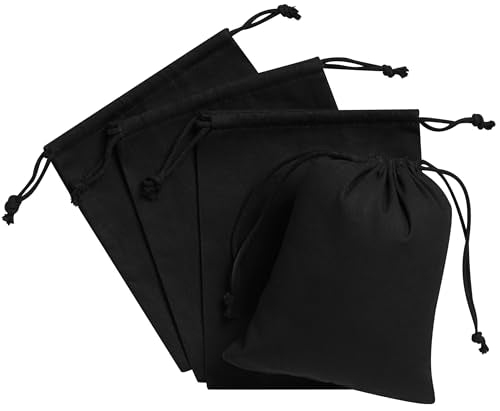 Heavy Duty Cotton Drawstring Bags 4-Pack - 270 GSM Thick Cloth Pouches for Gifts, Travel, Dice, Jewelry, Laundry - Double Drawstring (Rustic Black, 6 x 8 Inches) - color: Rustic Black, size: 6 x 8 Inches