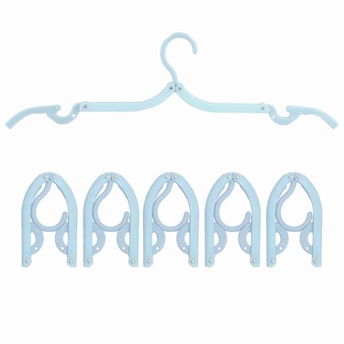 6PCS Portable Folding Clothes Hangers Clothes Drying Rack for Travel (Blue) - color: Blue