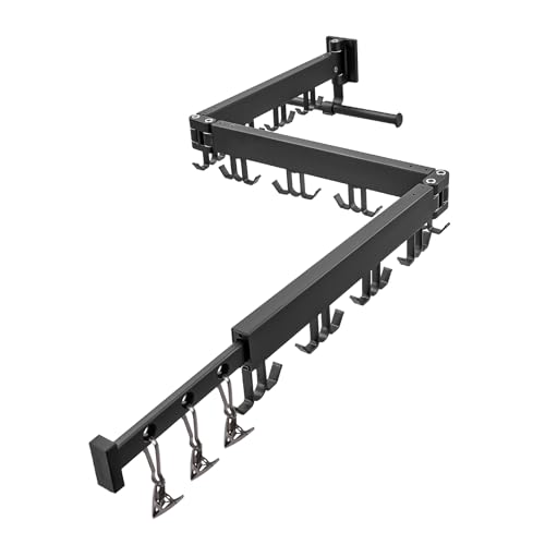 RFOUO Wall Mounted Clothes Drying Rack Tri-Fold, Black - color: Black-upgrade