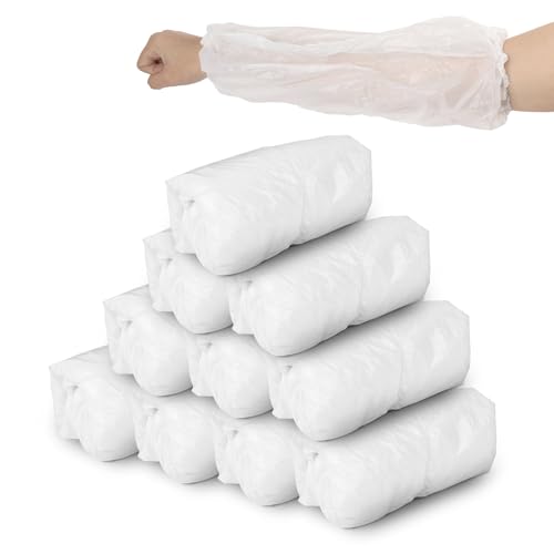 AUEAR, Disposable Arm Sleeves Covers Plastic Oversleeves Protector PE Sleeve Cover Painting with Elastic for Arm Protection - color: White, size: 100 Pack