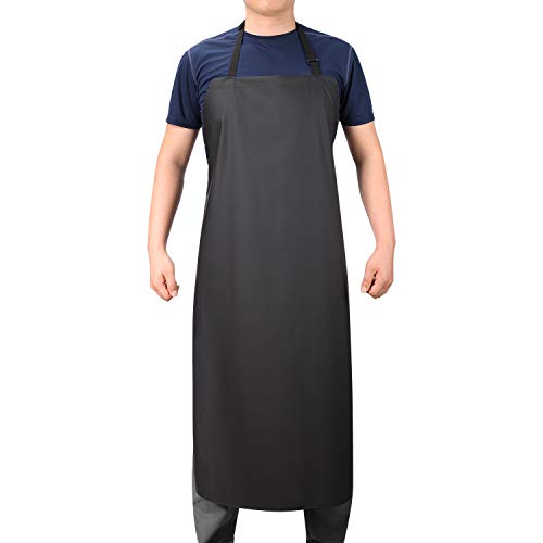 VWELL Vinyl Rubber Waterproof Apron, 41.5''Chemical Resistant Apron for Dishwashing, Lab Work, Butcher, Gardening, Dog Grooming PVC No Pocket - color: Black(no Pocket)