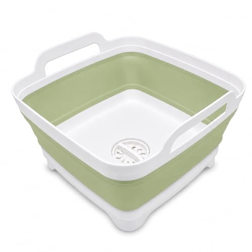 Collapsible Dish Basin with Drain Plug, Foldable Wash Basin 2.4 Gal (9L) - color: Green