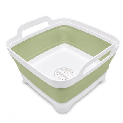 Collapsible Dish Basin with Drain Plug, Foldable Wash Basin 2.4 Gal (9L) - color: Green