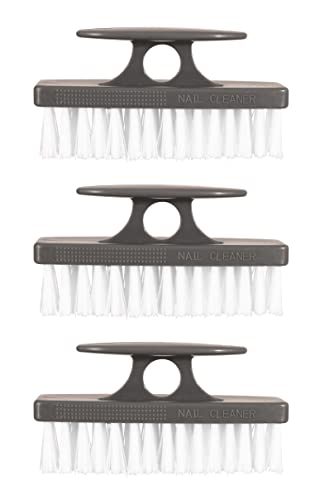 Superio Stiff Nail Brush Cleaner with Handle- 3 Pack Durable Brush Scrubber to Clean Toes, Fingernails, Hand Scrubber All Surface Cleaning, White Heavy Duty Scrub Brush Stiff Bristles, Easy to Hold - color: Gray, size: 3 Pack