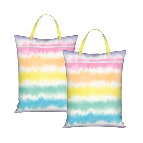 "colorful rainbow tie dye striped cute 2-Pack Travel Laundry Bags for Dirty Clothes- Large Waterproof Laundry Tote, Wet & Dry Use, Reusable Foldable Carry Handles for Vacation, Gym & Dorm" - color: Colorful Rainbow Tie Dye Striped Cute