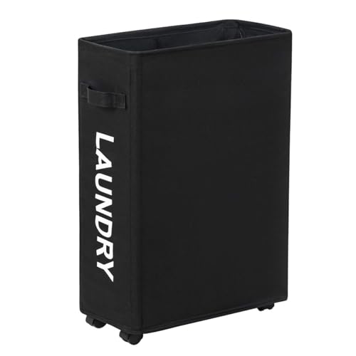 Slim Laundry Hamper with Wheels, 52L Skinny Hamper, 22" Black - color: Black (With Wheels)
