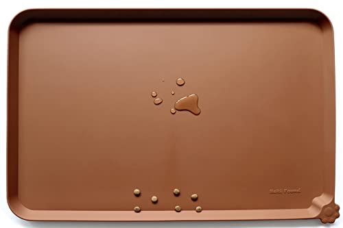 Hoki Found Silicone Pet Food Tray - Non Slip Pet Dog Bowl Mats - Cat Waterproof Mat for Carpet - Caramel - color: Caramel, size: 19" x 12"