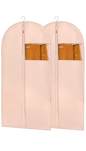 43" Suit Bags for Closet Storage and Travel, Pink Garment Bags for Hanging Clothes, Women’s Suit Cover Bags with Clear Window for Coats, Jackets, Shirts(2 Pack) - color: Pink, size: 43" - 2 Pack