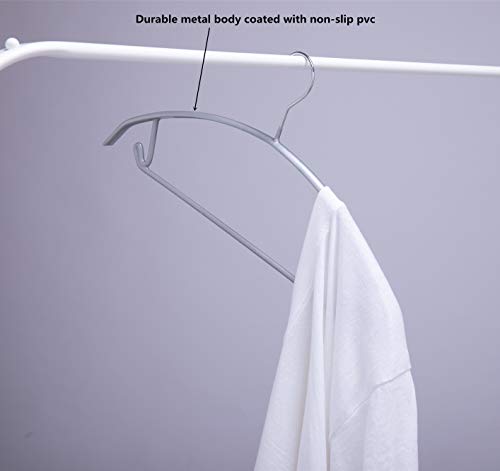 16.5 Inch Pack of 20 No Shoulder Bumps Non-Slip Rubber Coating Contour Metal Hangers, Sweater Hanger, Suit Hanger with Pants Bar (Silver) - color: Silver, size: Pack of 20