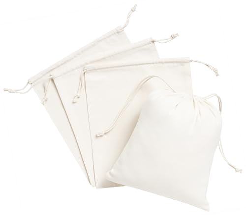 Heavy Duty Cotton Drawstring Bags 4-Pack - 270 GSM Thick Cloth Pouches for Gifts, Travel, Dice, Jewelry, Laundry - Double Drawstring (Natural Beige, 8 x 10 Inches) - color: Natural Beige, size: 8 x 10 Inches