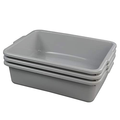 Ggbin Plastic Dish Tubs, Commercial Bus Tote Box, 3-Pack(Grey, 13L)