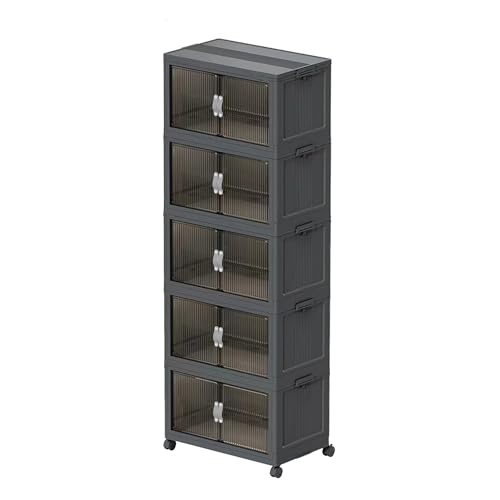 Collapsible Storage Bins with Lids and Front Doors, Heavy-Duty Stackable Plastic Organizers, Folding Utility Storage Boxes for Garage, Office, Pantry and Home (5, Dark Grey, 9 Gal/Rack) - color: Dark Grey, size: 9 Gal/Rack