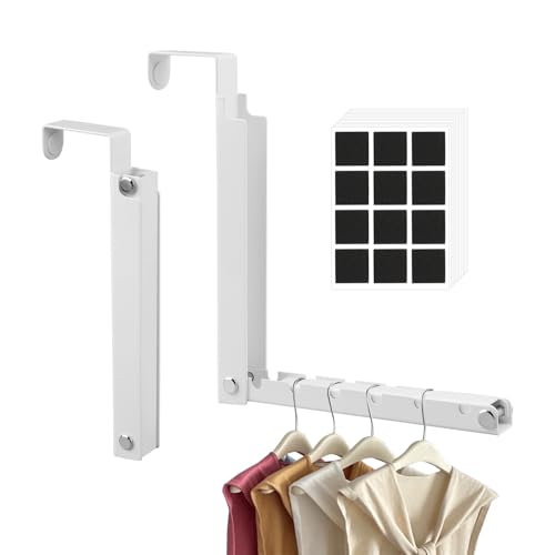 2-Packs Over the Door Hanger Hooks with Extra Anti-Slip Pads, No-Drill Door Hanger, Metal Folding Clothes Drying Racks for Laundry Room, Bathroom, Bedroom and Small Space