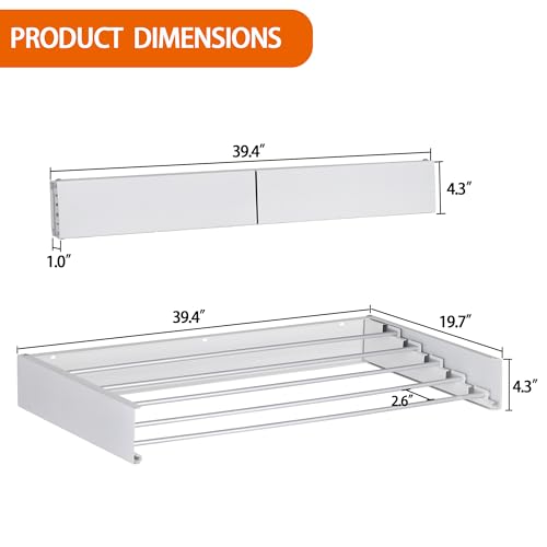 FOCHIER F Laundry Drying Rack Wall Mounted Clothes Drying Rack Collapsible with 5 Aluminum Rods and Drilling Template Long Screwdriver Bit 60 lbs Capacity (White, 40") - color: White, size: 40"