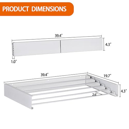 FOCHIER F Laundry Drying Rack Wall Mounted Clothes Drying Rack Collapsible with 5 Aluminum Rods and Drilling Template Long Screwdriver Bit 60 lbs Capacity (White, 40") - color: White, size: 40"