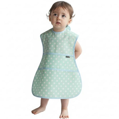 Plie Full Coverage Waterproof Feeding Bib for Toddlers – Extra Long Apron Bib for Mealtime, Self-Feeding, High Chairn - color: Baby Blue/Dot