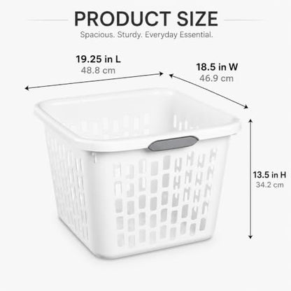 White Laundry Basket 1.5 Bushel Square with 2 Handles - color: White 1.5 Bushel
