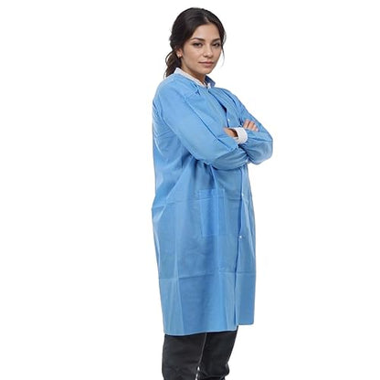 Sunlite Ultra 3600 Series Premium Disposable Lab Coats, Pockets, Knit Collar & Cuffs, Knee Length, 10 Pack - color: Blueberry, size: Small