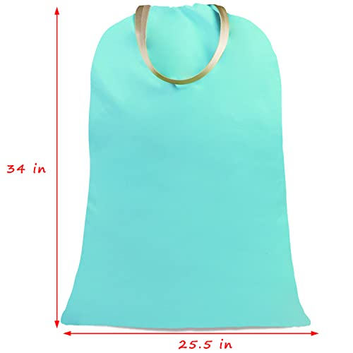 Sanlykate Large Canvas Cotton Laundry Bag with Drawstring & Handles, Heavy Duty Durable Dirty Clothes Organizer, Tear Resistant Hamper Liner Storage Bag, Travel Sack, 25.5 x 34inch - Lake Blue - color: Lake Blue