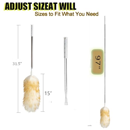 Lambswool Feather Duster with Extension Pole up to 97inch,Extendable Feather Duster Used for Cleaning High Ceiling Fan, High Ceilings,Furniture,Hard to Reach Areas - size: 31-97inch