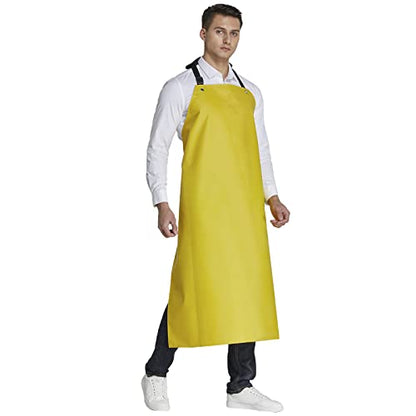 Rubber Waterproof Apron Butcher Heavy Duty -Oil Chemical Resistant Safety Aprons for Cleaning Fish, DishWashing - color: Yellow, size: Large