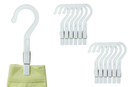 New Talent Laundry Hooks Clip Set of 12, Clothing Pin Hooks, Plastic Clothes Hangers, for Bathroom Travel Portable,White