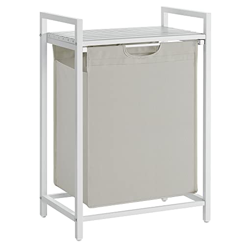 VASAGLE Laundry Hamper with Shelf, 1 Pull-Out Bag, 17.2 Gallons (65L) - color: Cream White + Cloud White, size: 1 Bags - 65 L