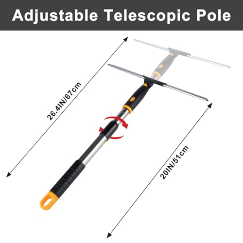 14" Window Cleaning Tool, All-Purpose Extendable Window Squeegee with 2 Blades and Stainless Steel Pole, Shower Squeegee for Glass Doors,Shower Doors, Windows, Bathroom and Car Windshields - color: Black