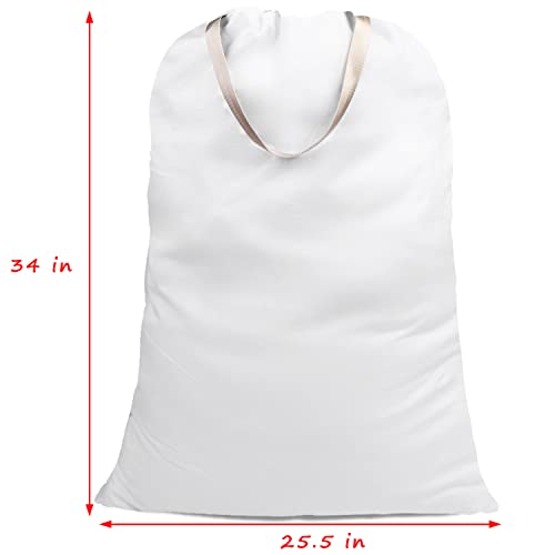 Sanlykate Large Canvas Cotton Laundry Bag with Drawstring & Handles, Heavy Duty Durable Dirty Clothes Organizer, Tear Resistant Hamper Liner Storage Bag, Travel Sack, 25.5 x 34inch - White - color: White