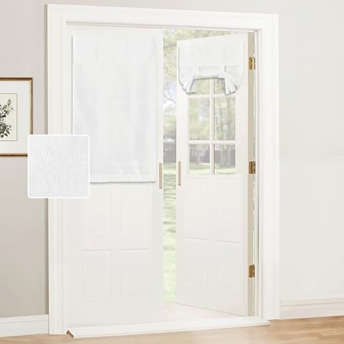 RYB HOME French Door Curtains for Door Window, No Drill, Faux Linen - color: White, size: 26"W x 40"L (Pack of 1)