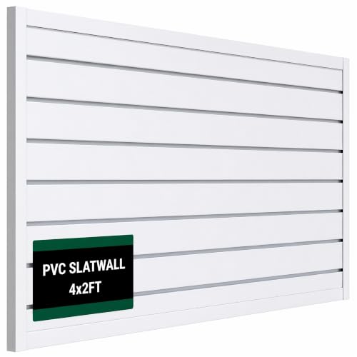 Slat Wall Paneling 4x2 ft Garage Organizer Storage Systems, Heavy Duty PVC Slatwall Panels for Garage Organizer Product, PVC Wall Mounted Tool Storage Slate Board for Home and Workshop (White) - color: White, size: 4X2FT