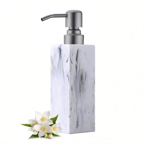 Ink White Soap Dispenser, Countertop Lotion Resin Bottles with Rust Proof Brushed Nickel Pump, Refillable Liquid Hand Soap Jar, Resin Shower Dispensers for Bathroom, Kitchen - color: Ink White+brushed Nickel