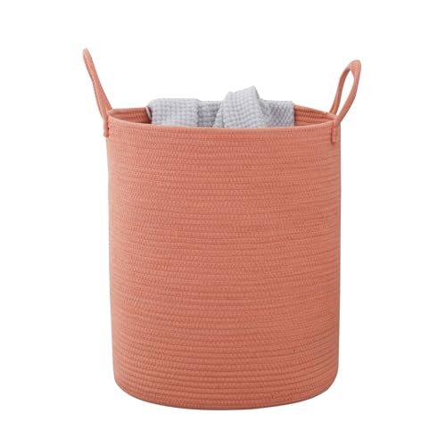 Woven Laundry Basket, Nursery Hamper, 15x15x18 Inch, Coral Pink - color: Coral Pink