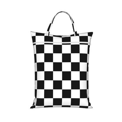 Black White Plaid Travel Laundry Bag Washable Dirty Clothes Bag for Gym - color: Black White Plaid