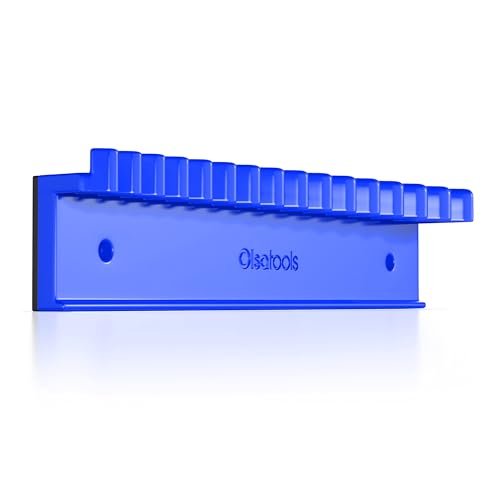 Olsa Tools Magnetic Wrench Organizer, Blue - Wrench Holder Rack - 15 Slot Wrench Storage Rail - SAE and Metric Wrench Holder for Tool Boxes - Scratch Free Magnetic Wrench Organizer - Part: 1876 - color: Blue