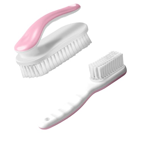 2pc Multi-Purpose Household Cleaning Brush Set, Ergonomic Comfort Grip for Shoe Cleaning, Laundry & Bathroom Cleaning (Pink) - color: Pink